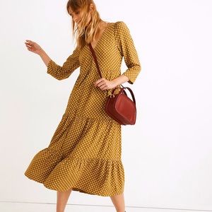 Madewell Daisies V-Neck Tiered Button-Front Midi Dress- Size Small